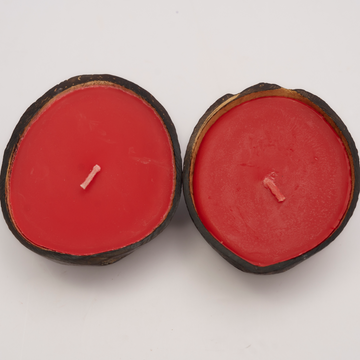 Coconut Shell Christmas Candles - Red ( Set of 2 )
