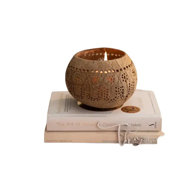 Hand Carved Coconut shell Candle Holder - Eco-Friendly Gifts (Tropical)