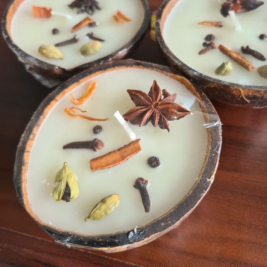 Coconut Shell Spice Candle/Diya (Set of 2)