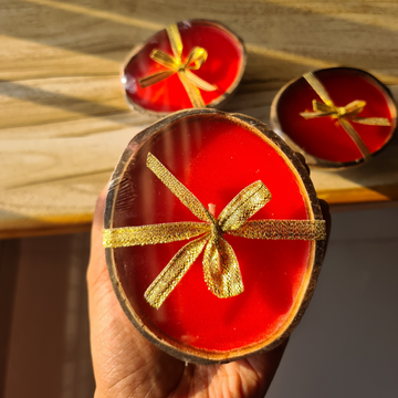 Coconut Shell Christmas Candles - Red ( Set of 2 )