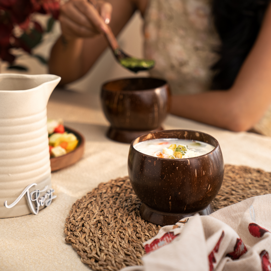 Coconut Shell/Wooden Soup Bowl with Spoon