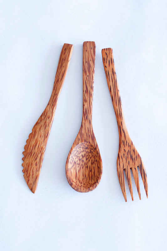 Coconut wood cutlery - Set of spoon, fork and knife