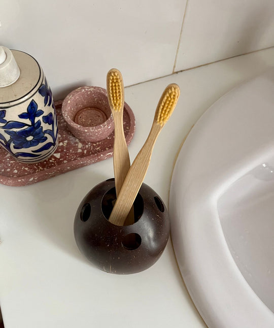 Eco-Friendly Coconut Shell Toothbrush Holder