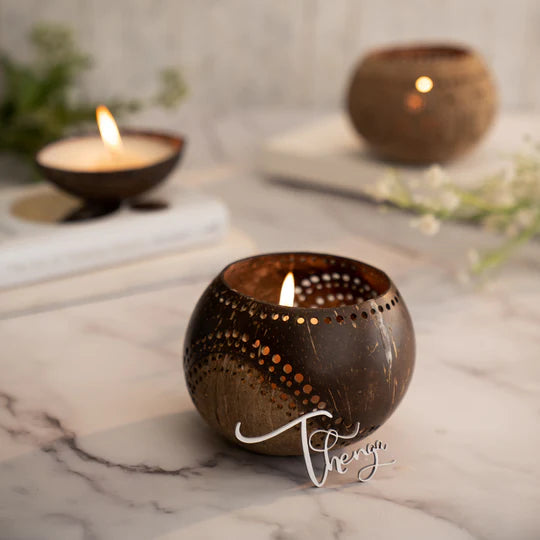 Jumbo Hand Carved Coconut Shell Candle Holder