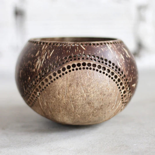 Jumbo Hand Carved Coconut Shell Candle Holder