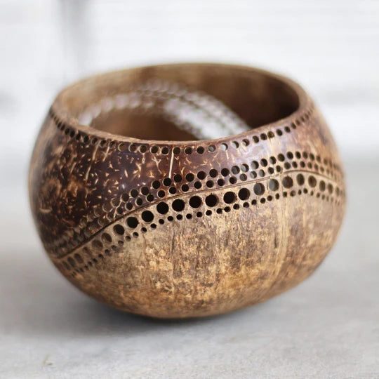 Jumbo Hand Carved Coconut Shell Candle Holder