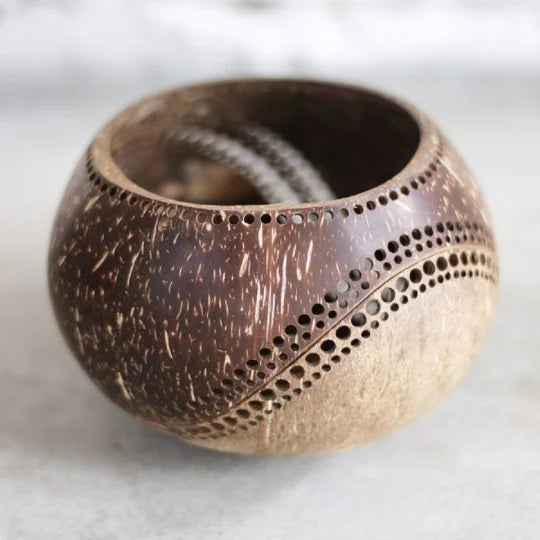 Jumbo Hand Carved Coconut Shell Candle Holder