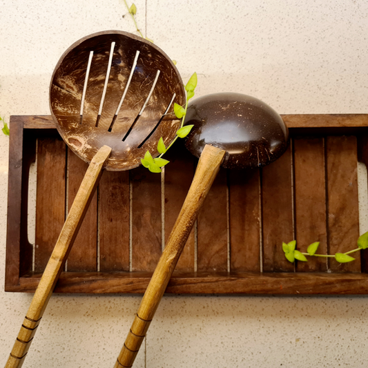 Coconut Shell Cooking Set ( 2 Piece - Frying Spoon & Non Stick Ladle )