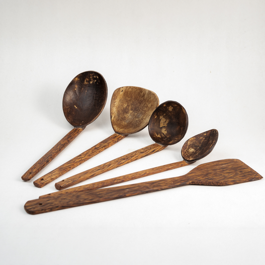 Traditional coconut shell & wood cooking Spoon Set